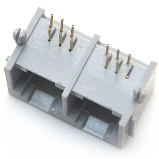 rj11 6p6c ushielded 2 ports connector modular jack right angel through hole gray colour for router
