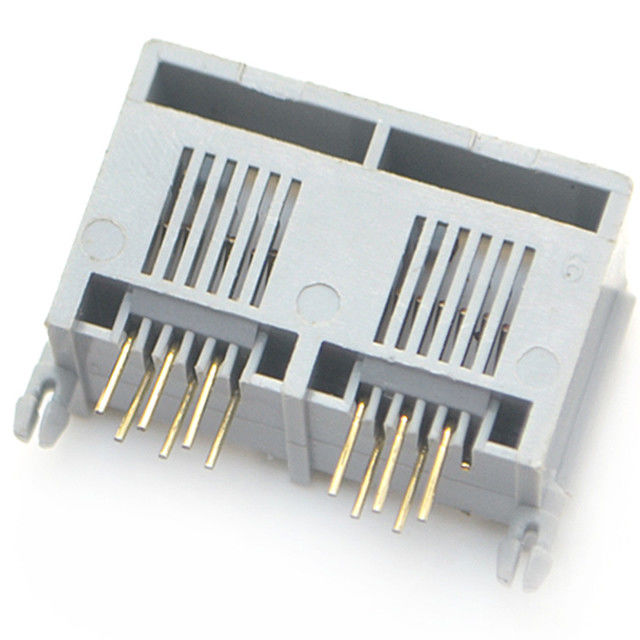rj11 6p6c ushielded 2 ports connector modular jack right angel through hole gray colour for router
