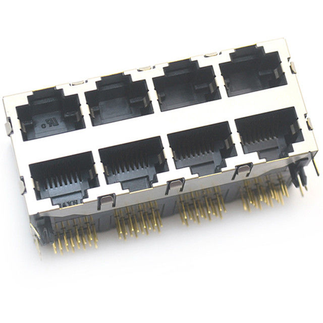 8P8C 2*4 8 ports rj 45 gigabit ethernet connector jack modular1000BASE-T right angel through hole with shielded