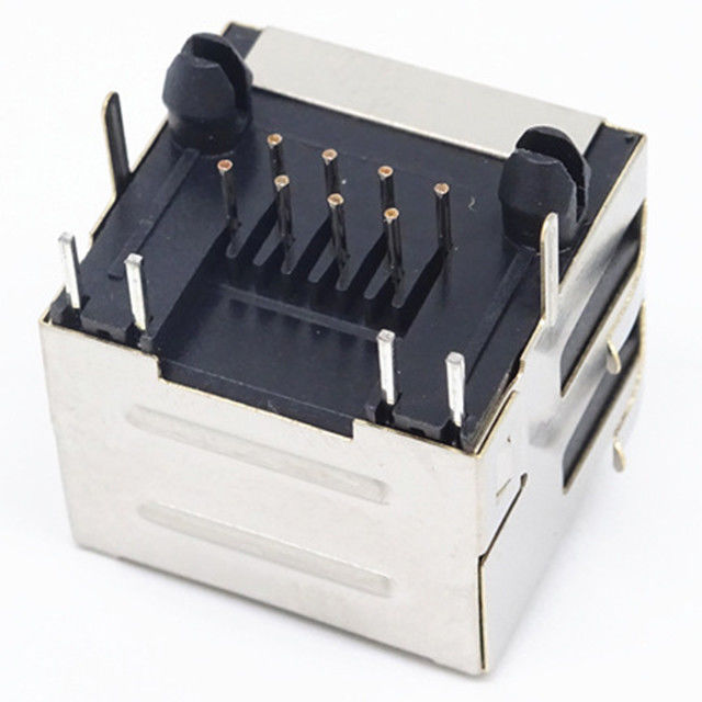 8P8C rj 45 ethernet connector jack modular up tab direction with post right angel through hole with shielded with led