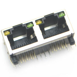 8P8C rj 45 ethernet connector jack modular 2ports vertical through hole with shielded with led emi finger