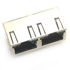 8P8C rj 45 ethernet connector jack modular 2ports vertical through hole with shielded with led emi finger