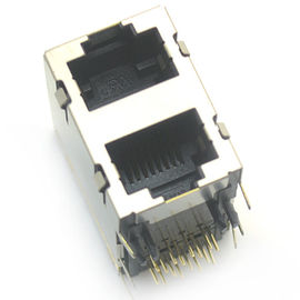 jack modular connector rj 45 ethernet 8p8c 2 ports right angel through hole with shielded