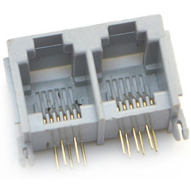 rj11 6p6c ushielded 2 ports connector modular jack right angel through hole gray colour for router