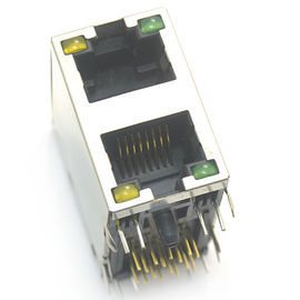 2 ports rj 45 8p8c ethernet connector modular jack connector right angel through hole with shielded with led